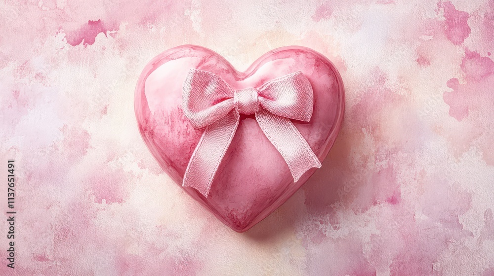 Watercolor Pink Heart with Bow Watercolor Pink Heart with Bow