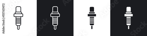 Spark plug icons collection in black filled and line style.