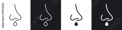 Stuffy nose icons collection in black filled and line style.