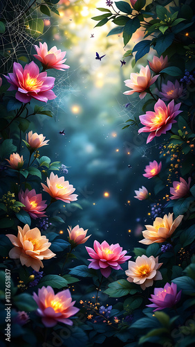 Vibrant Lotus Flowers on Mystical Background