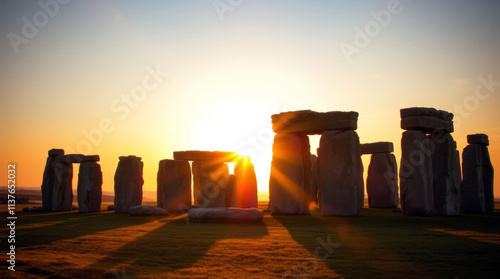 View of Stonehenge at sunset photo