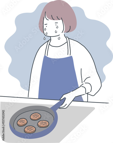 料理中に涙を流す女性のイラスト素材