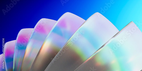 3D render of multi colored shiny crystals against blue background
