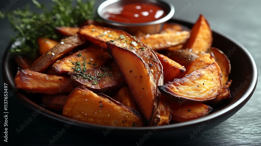 Roasted Sweet Potato Wedges With Herbs And Dipping Sauce Roasted Sweet Potato Wedges With Herbs And Dipping Sauce