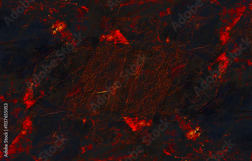 Abstract background of lava with red gaps. Dark orange mountains with lava