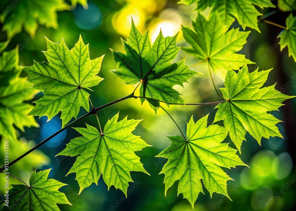 Silhouette Maple Leaves Spring Summer, Dark Green Leaf Silhouette Photography, Bright Background, Nature Photography Silhouette Maple Leaves Spring Summer, Dark Green Leaf Silhouette Photography, Bright Background, Nature Photography