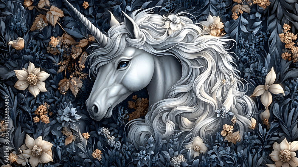 An intricate line art-style illustration of a unicorn surrounded by flowers, leaves, and vines, filled with intricate details and textures that evoke a sense of nature and magic. An intricate line art-style illustration of a unicorn surrounded by flowers, leaves, and vines, filled with intricate details and textures that evoke a sense of nature and magic.