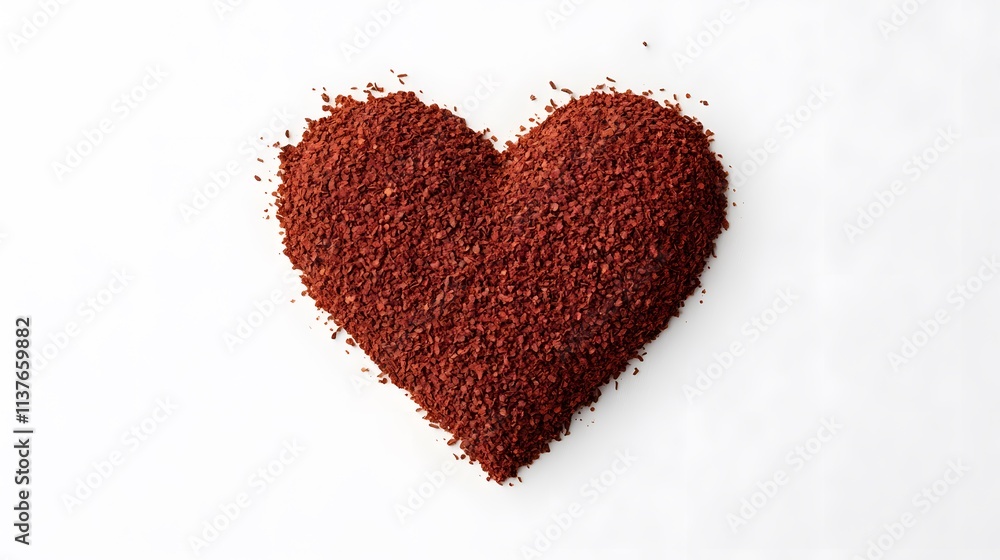 A heart shape made from red powder, symbolizing love and passion, set against a simple white background. A heart shape made from red powder, symbolizing love and passion, set against a simple white background.