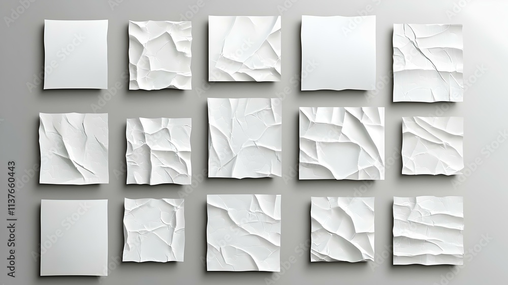 Obraz premium Collection of Wet Transpired Paper Posters on a Grey Background