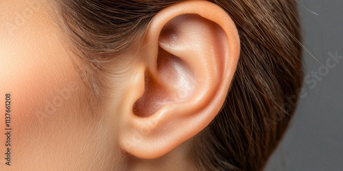 Close-up of human ear anatomy clinical setting medical image educational environment detailed view health concept
