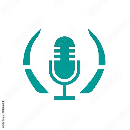 Teal Microphone Logo: A simple, elegant icon of a teal microphone inside two teal circles. Perfect for podcasting, broadcasting, audio production, or music related businesses.   photo