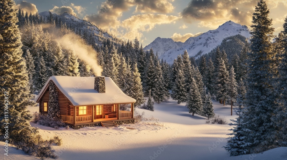 Winter Wonderland Cabin Escape: Cozy Log Cabin in Snowy Mountain Range Winter Wonderland Cabin Escape: Cozy Log Cabin in Snowy Mountain Range