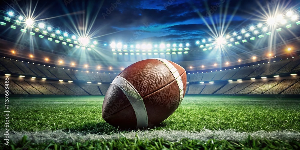 Low Light Football Field Night Game Stadium Lights American Football Grass Low Light Football Field Night Game Stadium Lights American Football Grass