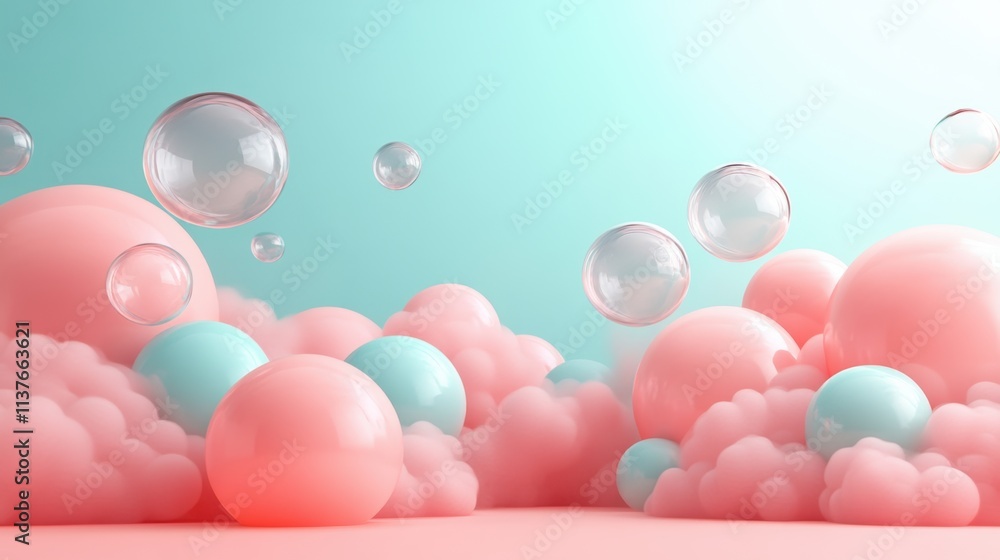custom made wallpaper toronto digitalColorful Bubbles and Soft Clouds in a Bright Pastel Background