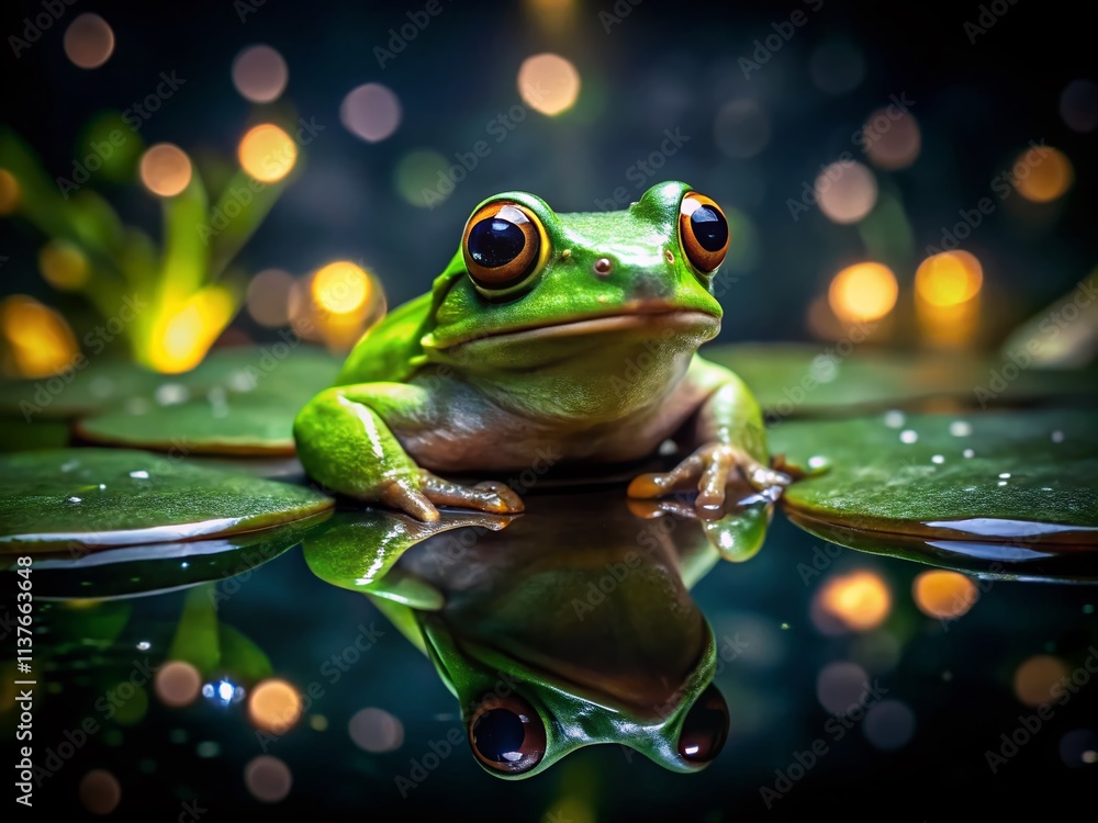 Low Light Frog Screensaver: Dark Amphibian Night Photography Wallpaper Low Light Frog Screensaver: Dark Amphibian Night Photography Wallpaper