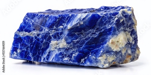 Sodalite Stone: Gemstone Photography, Mineralogy, Blue Mineral Rock, Isolated White Background photo