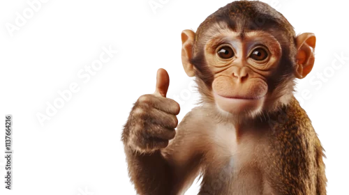 Obraz Cute monkey giving a thumbs up, expressing happiness and positivity, isolated on white background