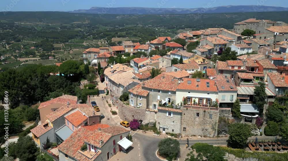 Close up drone view of French medieval town Le Castille Close up drone view of French medieval town Le Castille