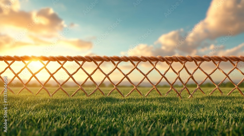 Sunset Over Open Field with Fence. Generative AI Sunset Over Open Field with Fence. Generative AI