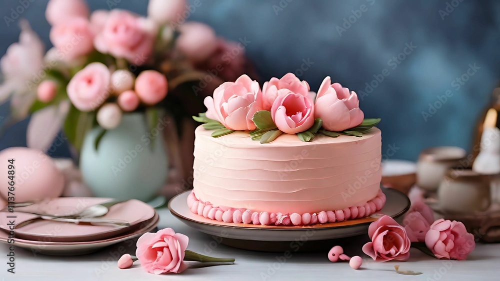 Beautiful cake with pink flowers Beautiful cake with pink flowers