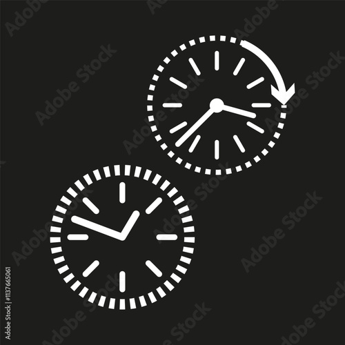 Clock rotation icon. Time adjustment symbol. Clock with arrow. Vector timepiece illustration.