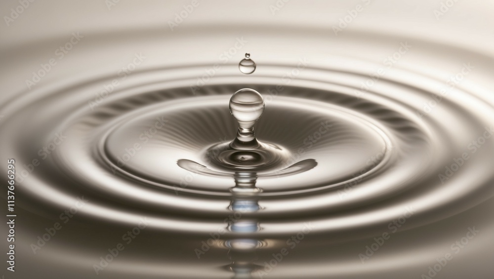 Crystal-clear droplet, suspended in air, creates a mesmerizing ripple effect on the water's surface, capturing the essence of motion and nature's delicate balance Crystal-clear droplet, suspended in air, creates a mesmerizing ripple effect on the water's surface, capturing the essence of motion and nature's delicate balance