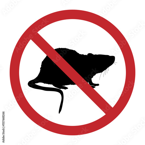 Rat stop warning sign. Stop rat, pet control, prohibition, warning or beware. Disease prevention and health sanitary disinfection.