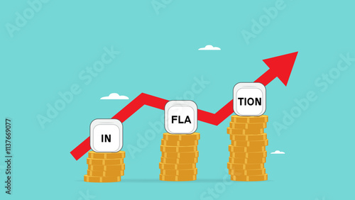 inflation, decline in currency value, US dollar inflation, rising property prices and basic necessities product, world economics crisis, world oil prices increase, rising pile of coins and item price