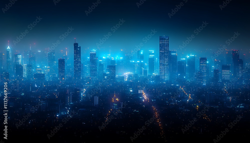 Night City Skyline Illuminated Towers Glowing Night City Skyline Illuminated Towers Glowing