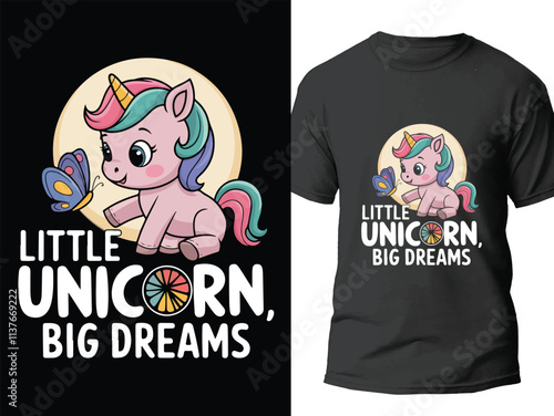 Little unicorn big dreams graphics t shirt design. unicorn vecetor
