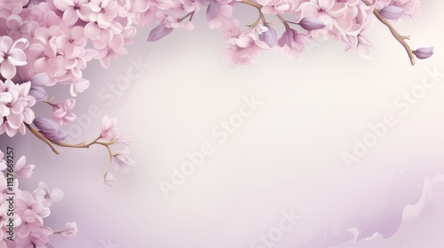 Wallpaper Mural Gentle Spring Floral Banner Delicate Lilac Flowers against a Light Lavender Backdrop, Copyspace Torontodigital.ca