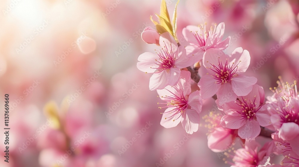 Delicate Pink Cherry Blossom Flowers in Springtime Soft Light Background Delicate Pink Cherry Blossom Flowers in Springtime Soft Light Background