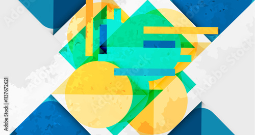 Squares, circles and triangles and grainy noisy texture. Vector Illustration For Wallpaper, Banner, Background, Card, Book Illustration, landing page