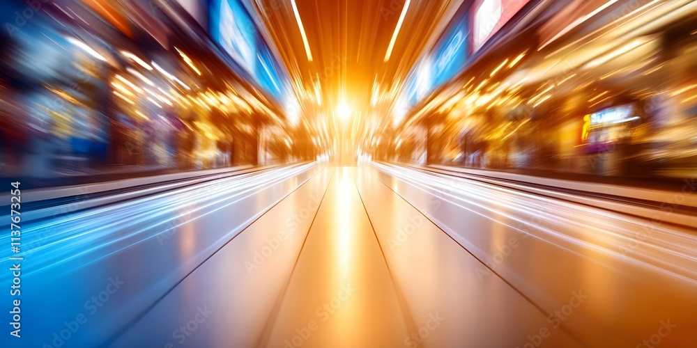 A blurred view of railway tracks or a train station with vibrant lights and colors, creating a sense of movement and speed. Concept Blurred Railway Tracks, Vibrant Station Lights, Sense of Movement A blurred view of railway tracks or a train station with vibrant lights and colors, creating a sense of movement and speed. Concept Blurred Railway Tracks, Vibrant Station Lights, Sense of Movement