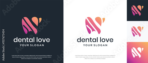 Illustration of love tooth logo design. dental clinic logo icon.