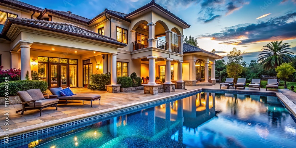 Fototapeta premium Luxury Home Pool: Macro Photography of Exquisite Exterior Details