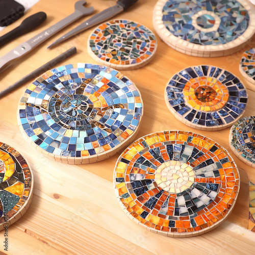  a diy mosaic coaster project featuring various handmade coasters with col photo