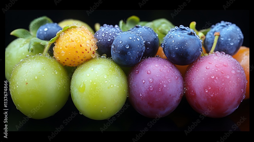 Dewy Fresh Fruits Plums Blueberries And Strawberry Dewy Fresh Fruits Plums Blueberries And Strawberry