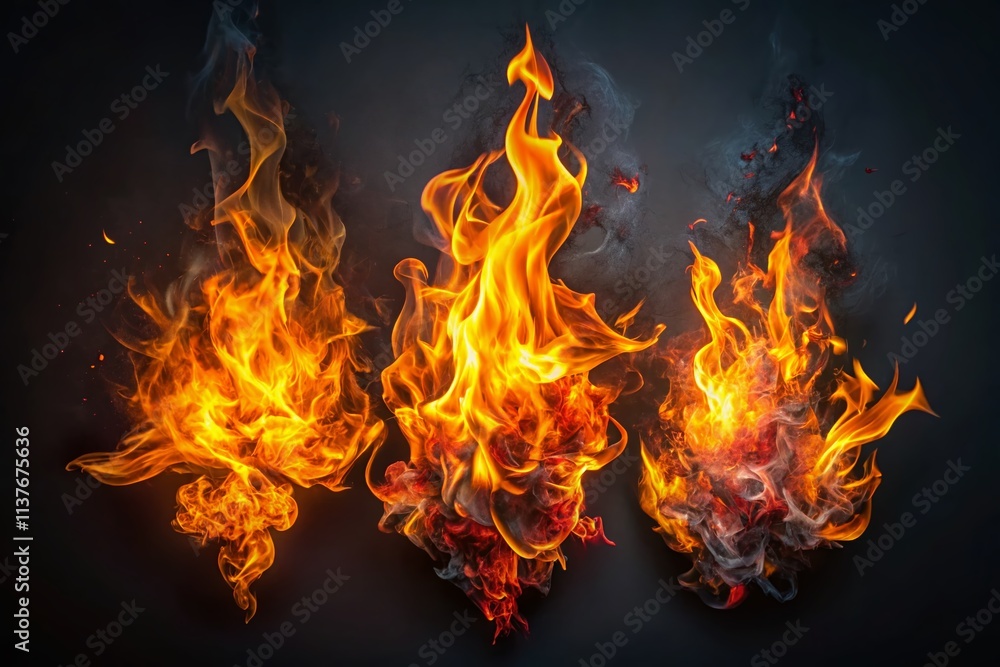 Fototapeta premium Stunning Collection of Flame Illustrations with Vibrant Colors and Unique Designs, Perfect for Creative Projects and Backgrounds, Featuring Diverse Flame Shapes and Styles