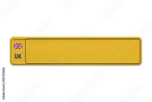 Car number plate of United Kingdom. Vehicle registration license of british region Reunion