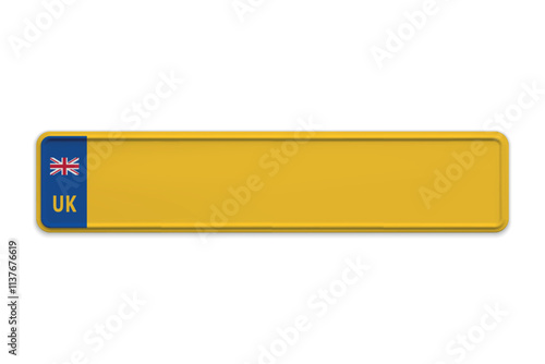 Car number plate of United Kingdom. Vehicle registration license of british region Reunion