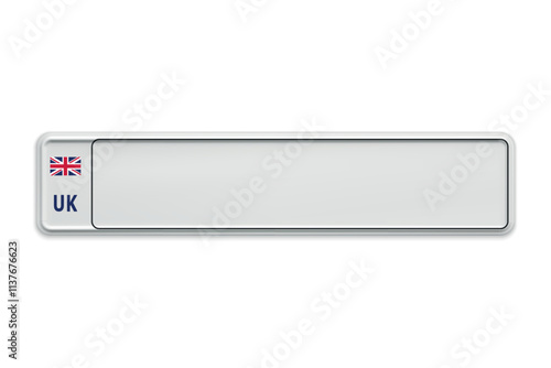 Car number plate of United Kingdom. Vehicle registration license of british region Reunion