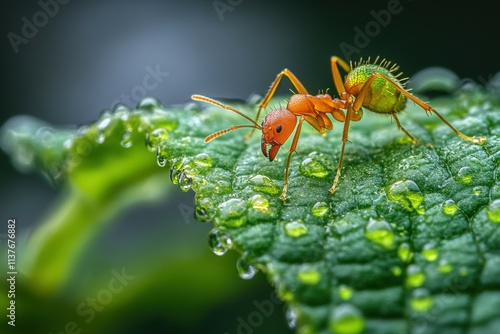 Wallpaper Mural A close-up view of an ant collecting pollen from yellow forest flowers. Beautiful simple AI generated image Torontodigital.ca