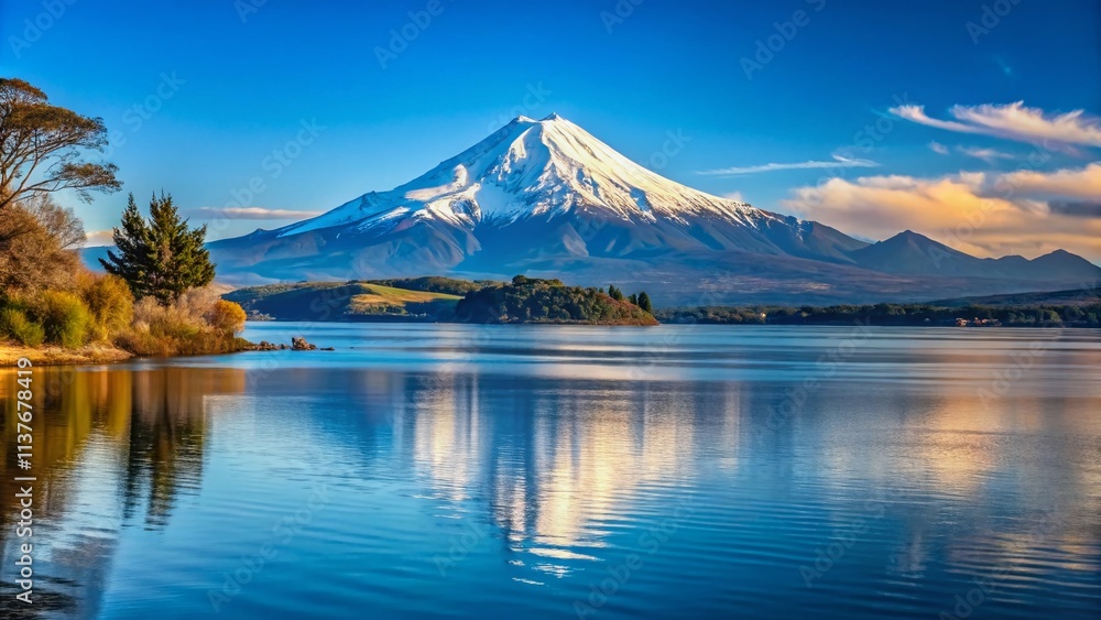 Stunning Lake Taupo & Snow-Capped Ruapehu Volcano, New Zealand Landscape Photography Stunning Lake Taupo & Snow-Capped Ruapehu Volcano, New Zealand Landscape Photography