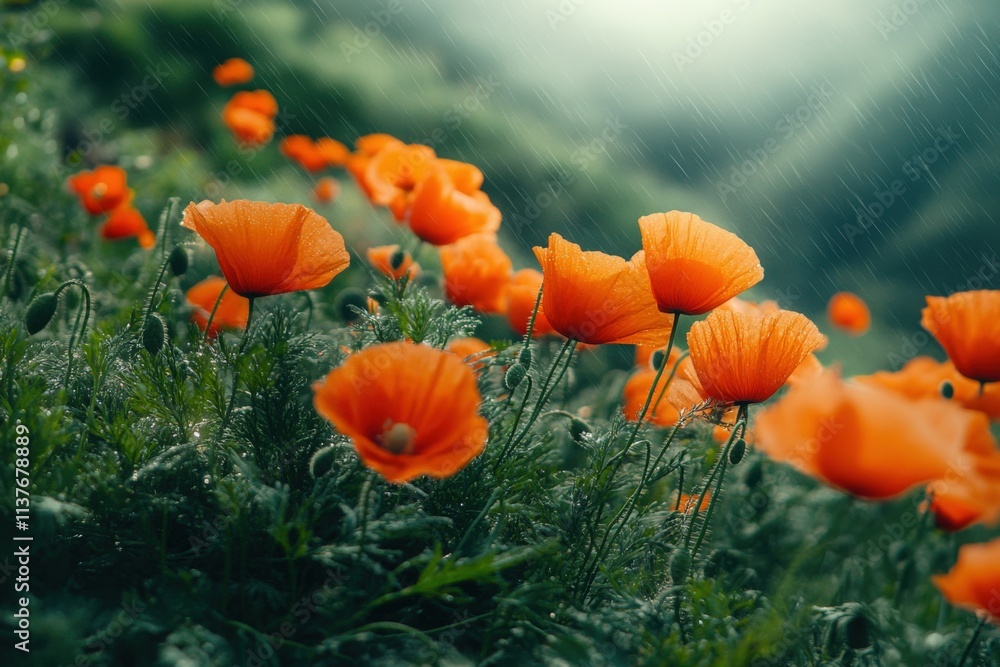 Obraz premium Beautiful red-yellow tulip flowers on a blurry background, close-up. Beautiful simple AI generated image