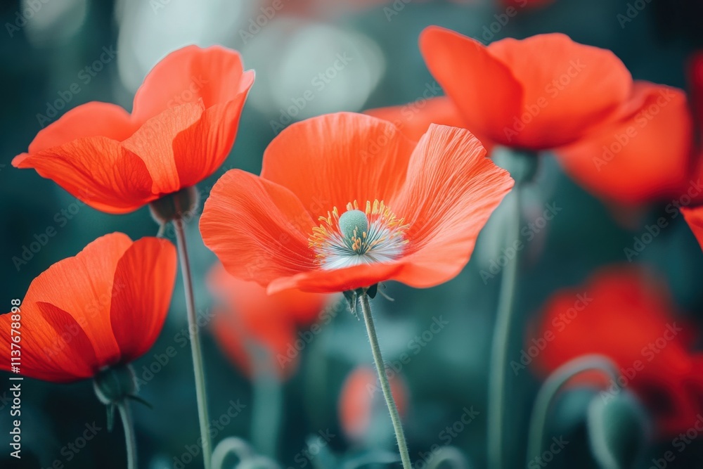Fototapeta premium Close-up tulips, 3D photo wallpaper with flowers.. Beautiful simple AI generated image