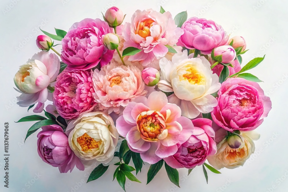 Stunning Long Exposure of a Beautiful Bright Bouquet of Watercolor Peonies on a White Background for Generative AI Imagery and Floral Art Enthusiasts Stunning Long Exposure of a Beautiful Bright Bouquet of Watercolor Peonies on a White Background for Generative AI Imagery and Floral Art Enthusiasts