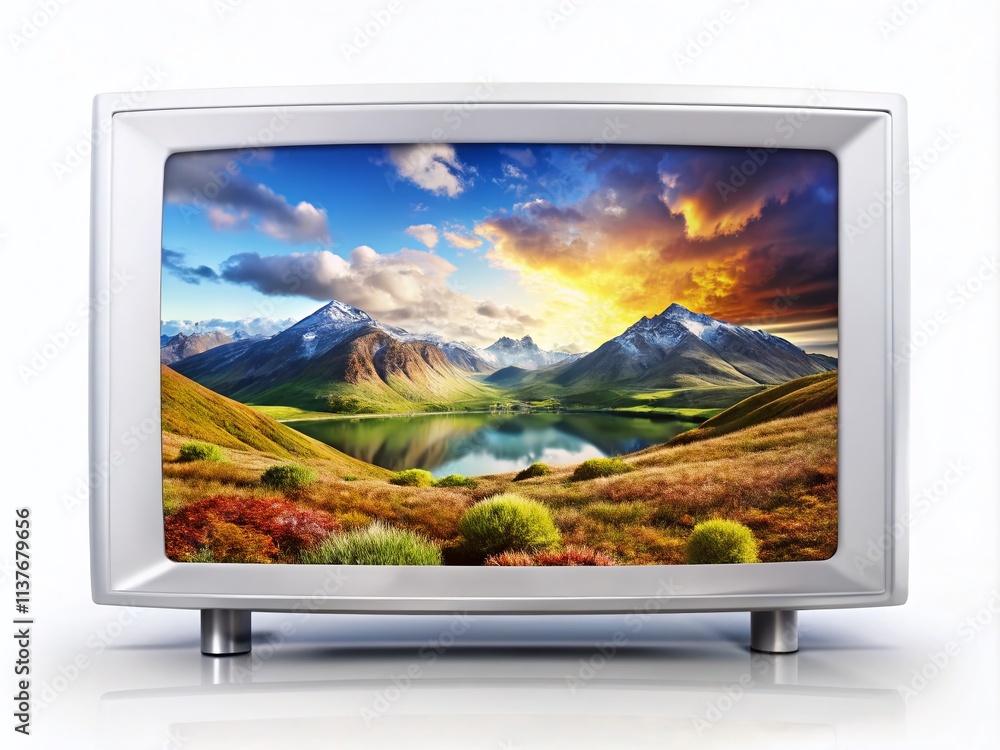 Fototapeta premium Stunning Minimalist Landscape: White Background TV Scene, Scenic Vista, Nature Photography, HD Wallpaper