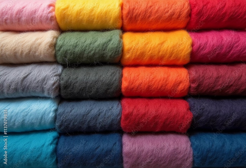 Various samples of woolen fabric in different colors are neatly organized, showcasing a vibrant palette ideal for textile design and creative projects. Generative AI Various samples of woolen fabric in different colors are neatly organized, showcasing a vibrant palette ideal for textile design and creative projects. Generative AI