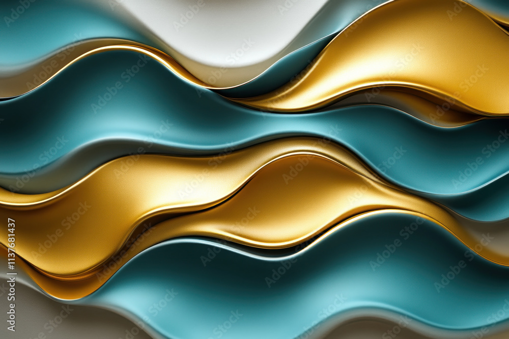custom made wallpaper toronto digitalTeal and Gold Waves Flow Smoothly Across Screen with Subtle Texture.